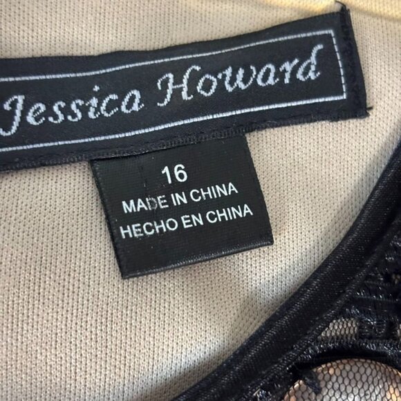 Jessica Howard Black & Nude Sleeveless Beaded Neckline Cocktail Dress Size 16 - Picture 4 of 10